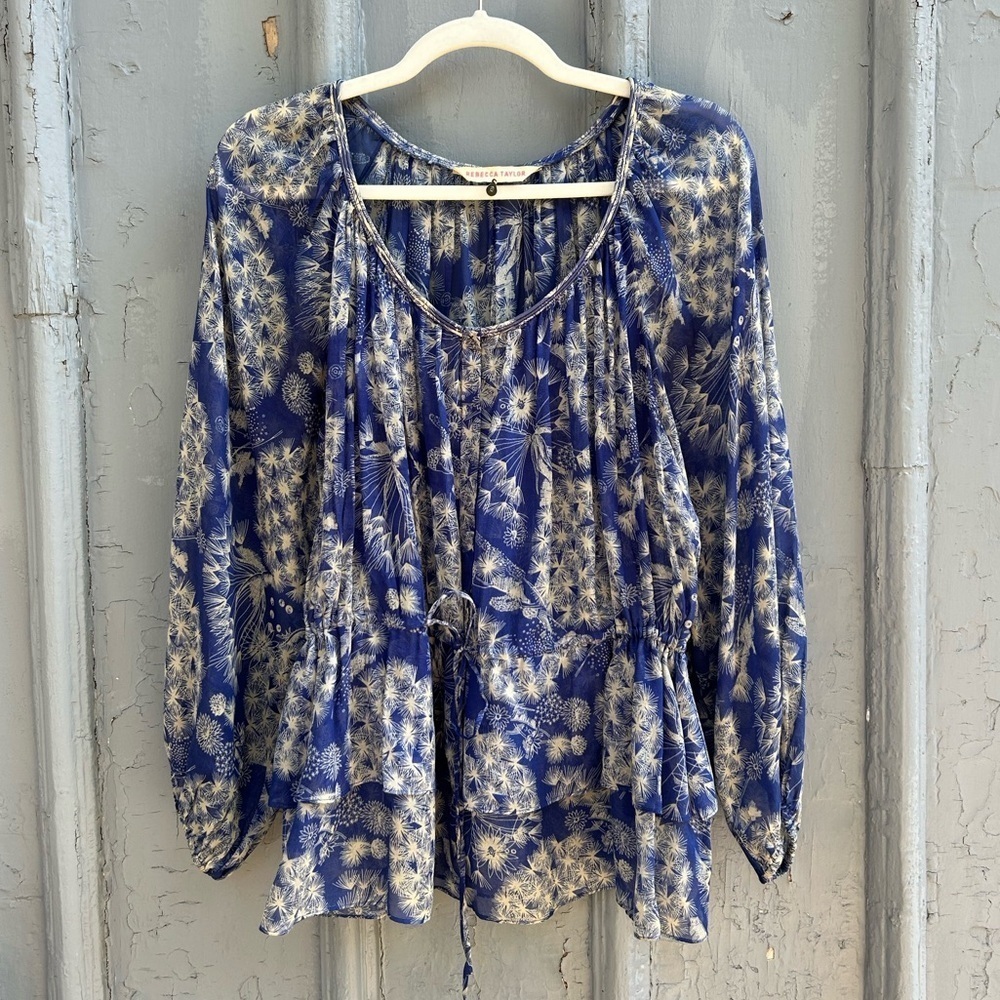 Rebecca Taylor blue silk, cotton blouse, size 6